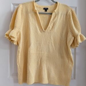 Yellow V-Neck Knit Sweater Short Sleeve Top